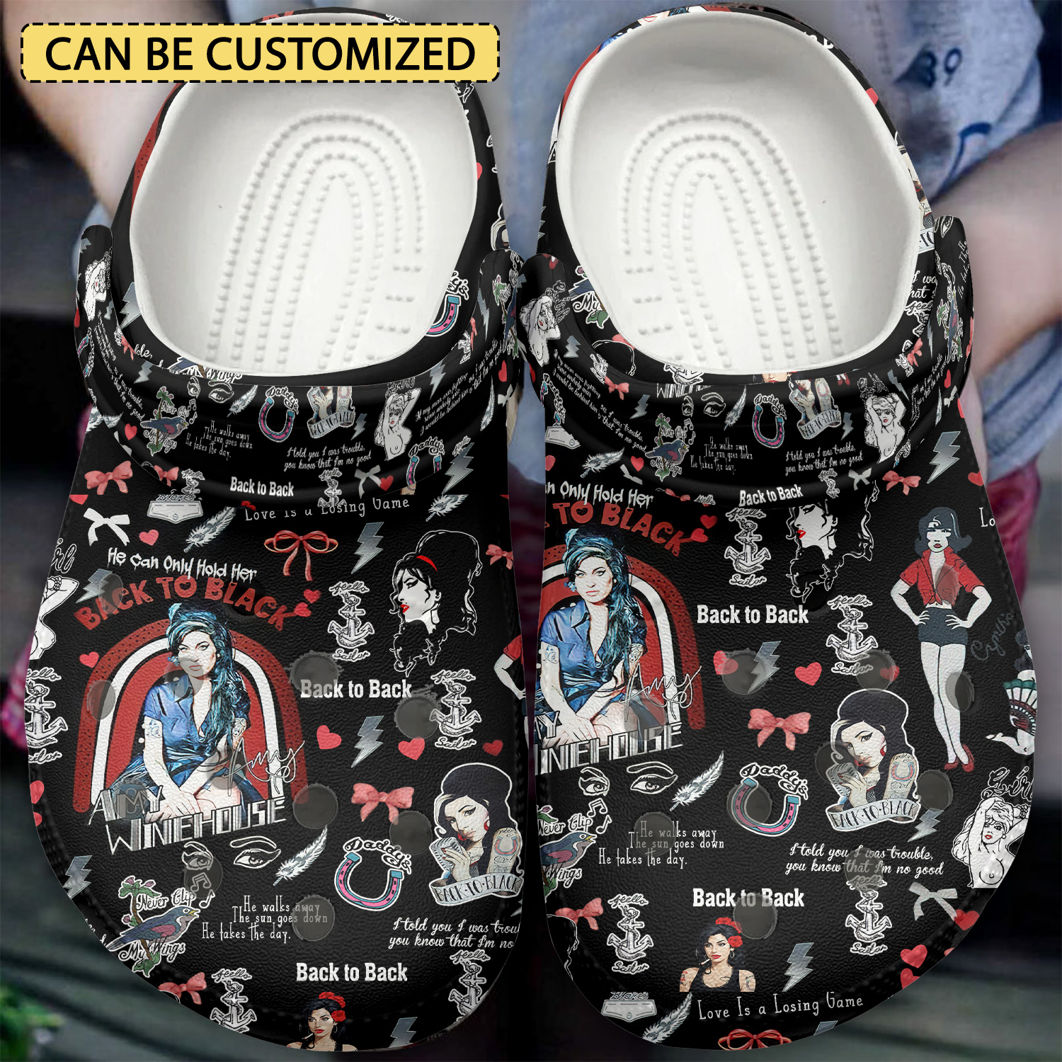 Amy Winehouse Music Black Crocs Clogs Lightweight Custom Name Slippers 