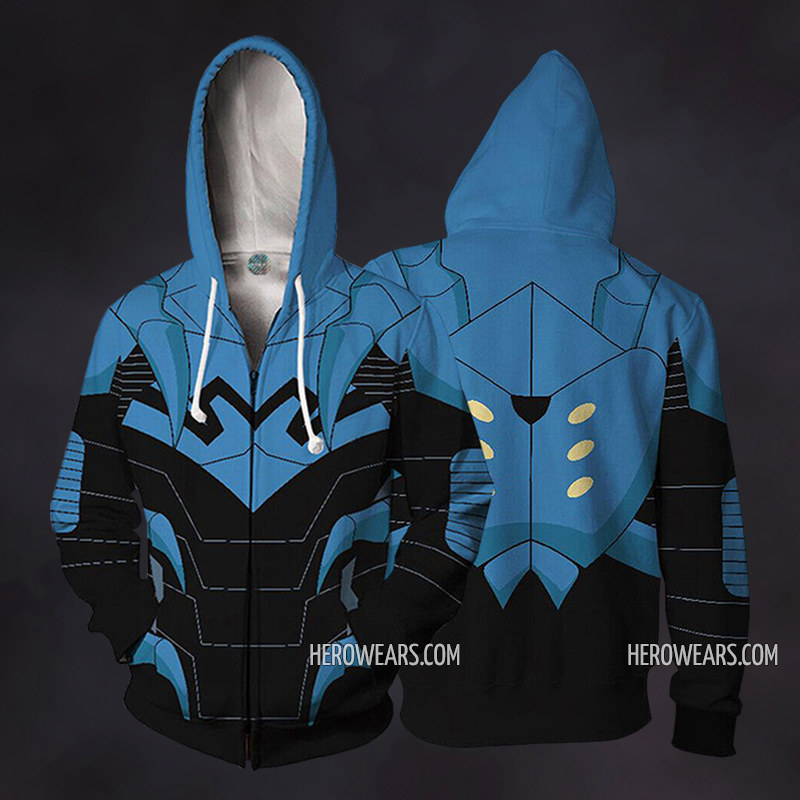 Blue Beetle Cosplay Costume Zip Up Hoodie