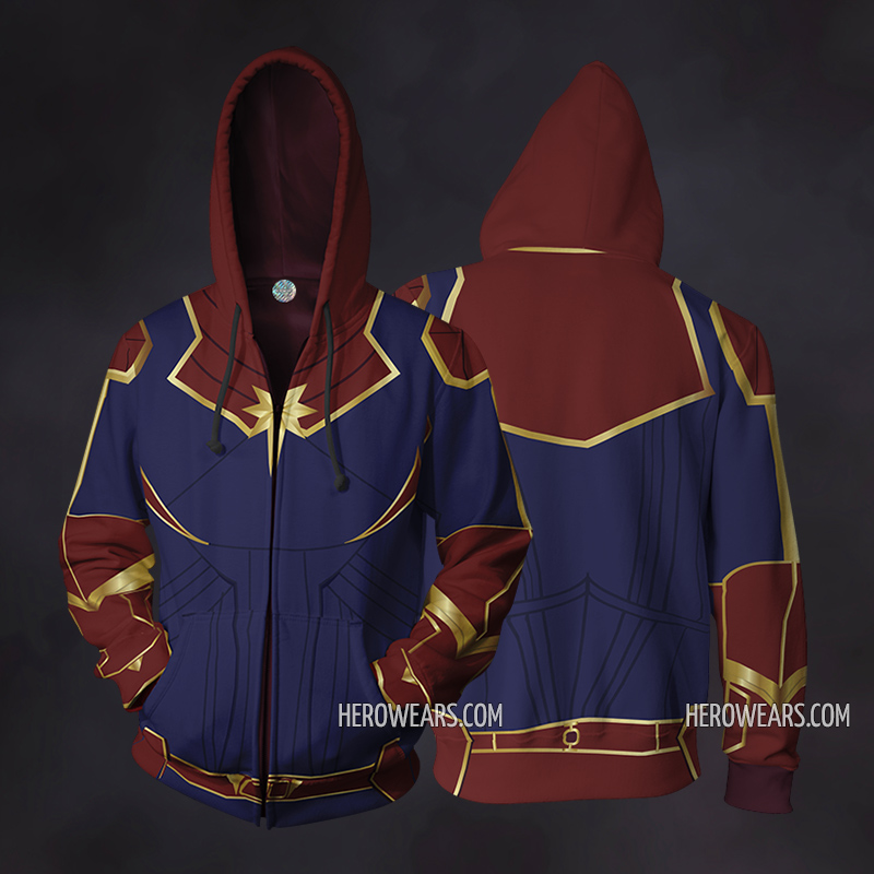 Captain Marvel Navy Cosplay Costume Zip Up Hoodie