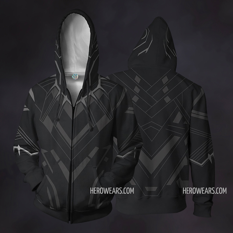 Black Panther Cosplay Costume Zip Up Hoodie