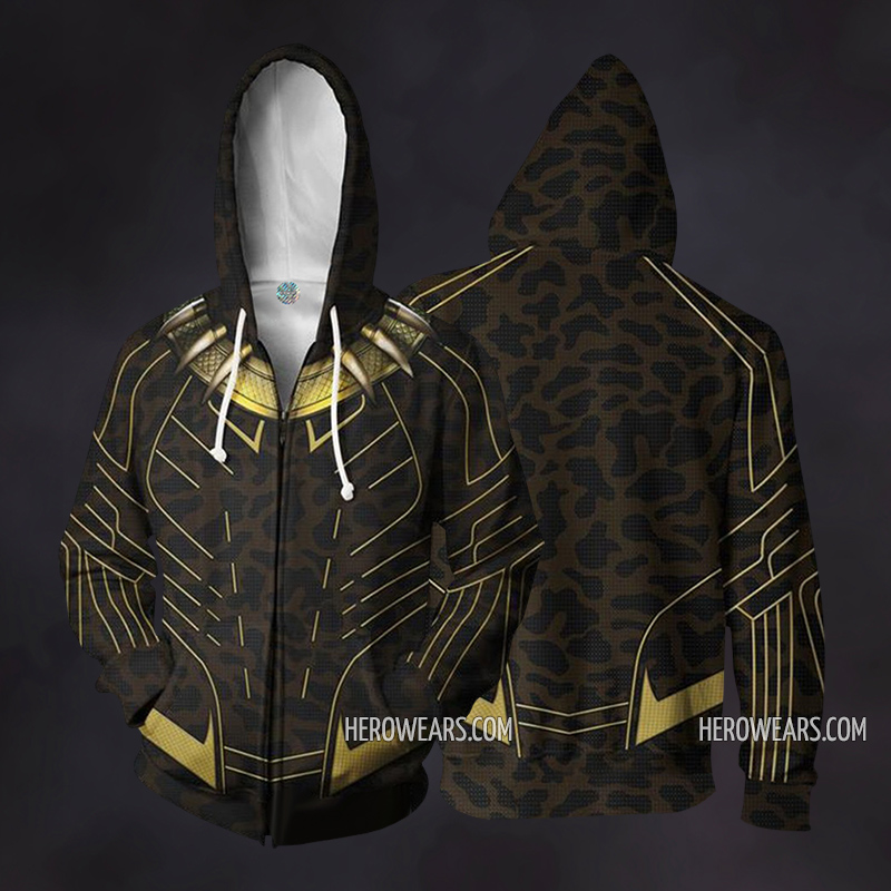 Black Panther Golden Jaguar Zip Cosplay Costume Hoodie