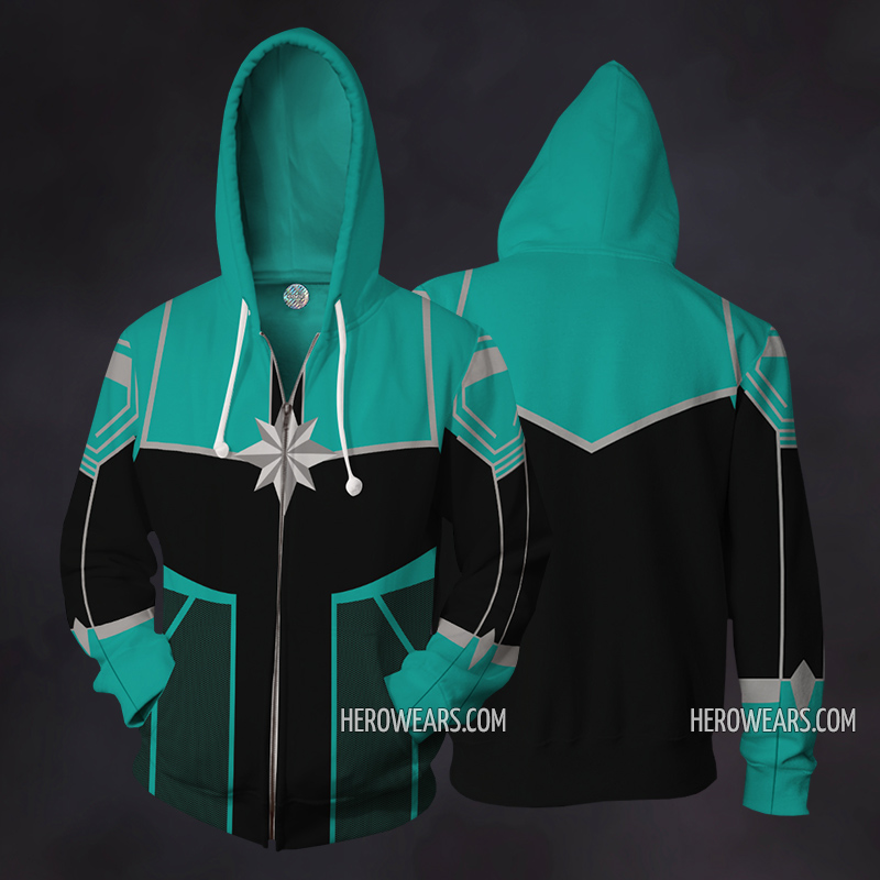 Captain Marvel Halloween Cosplay Costume Zip Up Hoodie