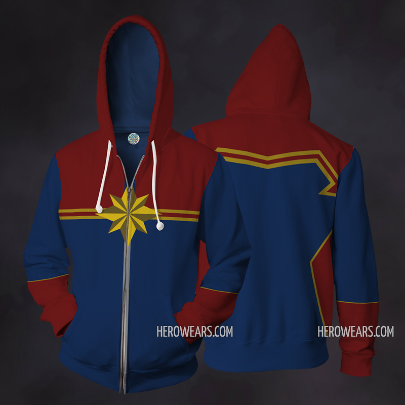 Captain Marvel Cosplay Costume Zip Up Hoodie Halloween Gifts
