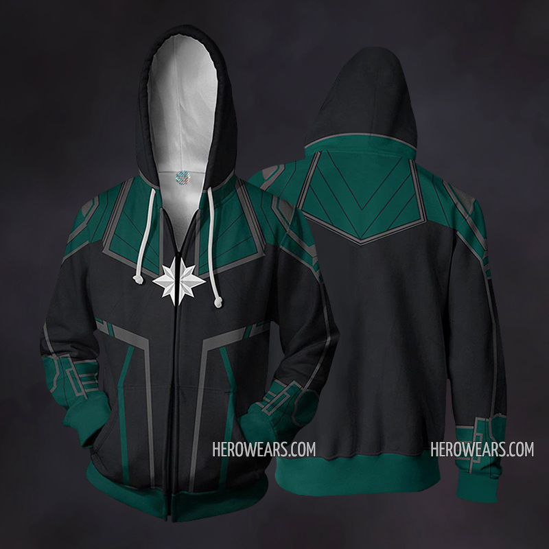 Captain Marvel Cosplay Costume Zip Up Hoodie