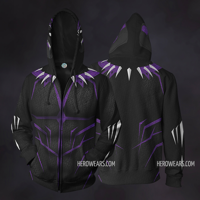 Black Panther Halloween Charged Cosplay Costume Zip Up Hoodie