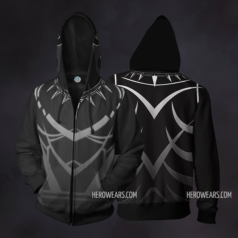 Black Panther Halloween Cosplay Costume Zip Up Hoodie
