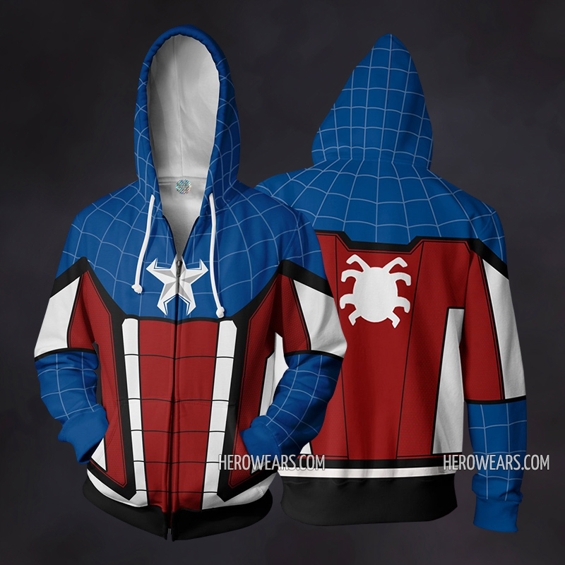 Captain Spider Cosplay Costume Zip Up Hoodie