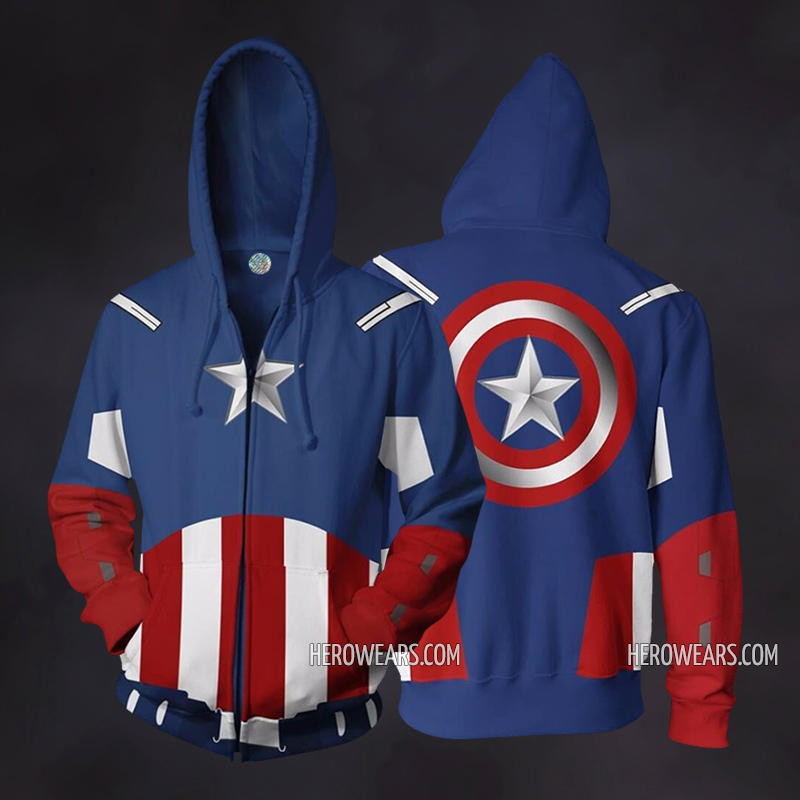 Captain America Avengers Zipper Cosplay Costume Hoodie
