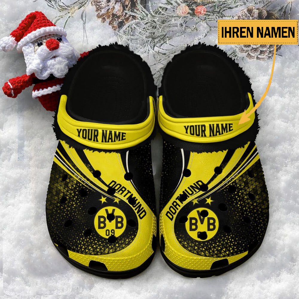 Borussia Dortmund Individueller Name Neuer Stil Fleece Clog Crocs Black 