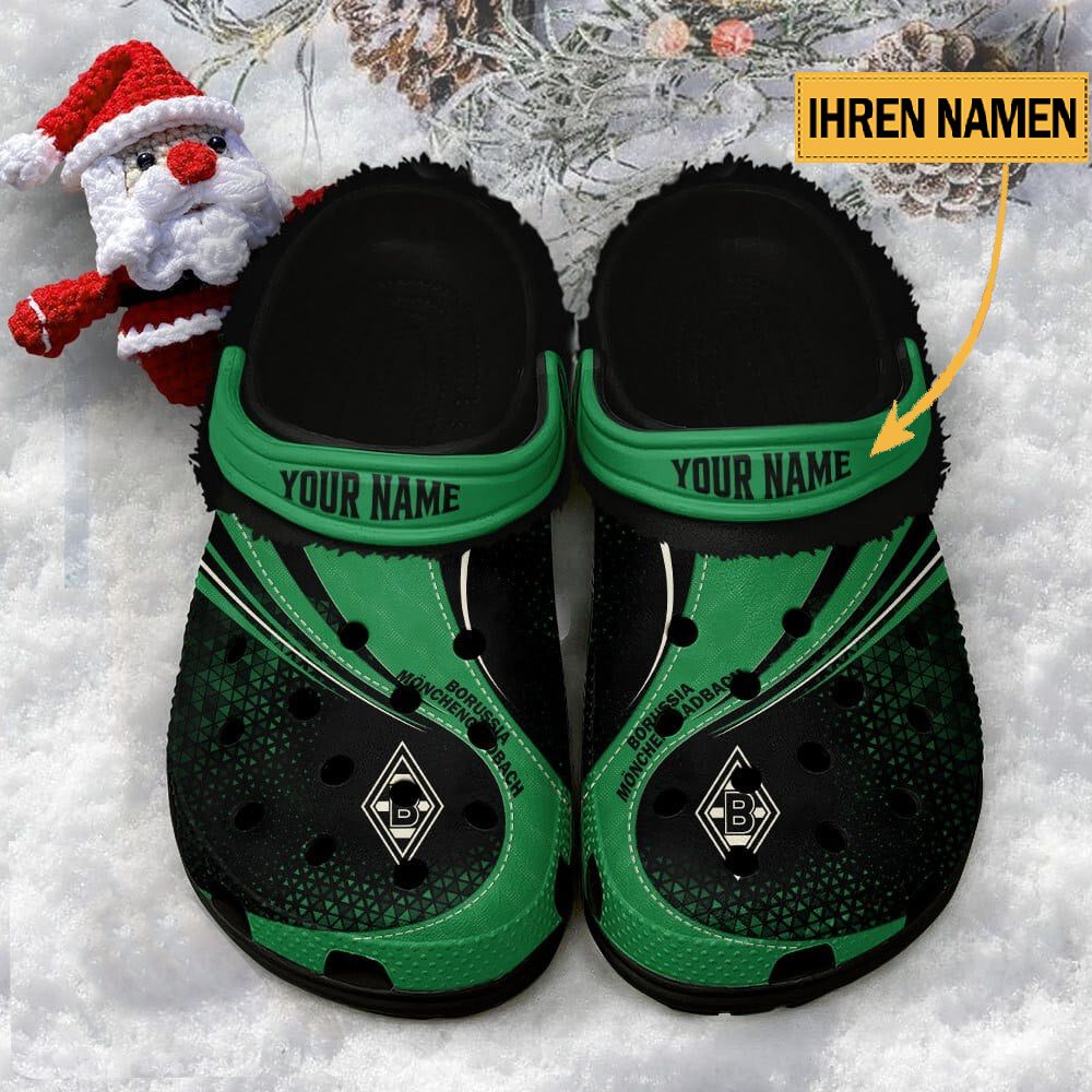 Borussia Monchengladbach Individueller Name Neuer Stil Fleece Clog Crocs Black 
