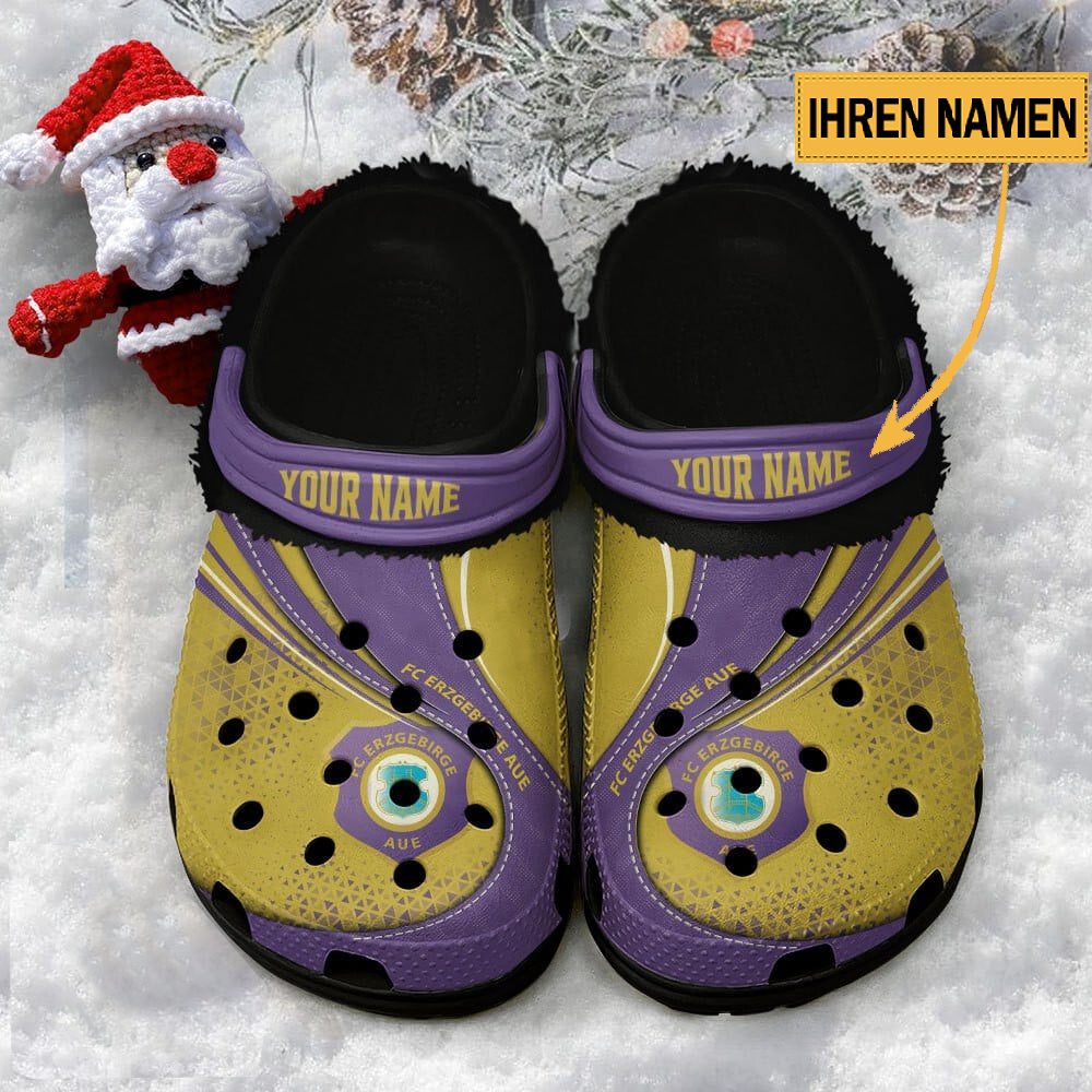 FC Erzgebirge Aue Individueller Name Neuer Stil Fleece Clog Crocs Black 