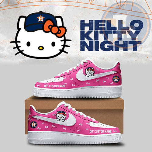 Personalized Houston Astros X Hello Kitty Night Pink Air Force 1 Cool Baseball Gifts