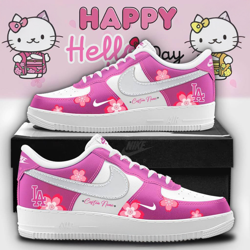 Los Angeles Dodgers X Hello Kitty Pink Flower Special Pink Air Force 1 Baseball Team Gift Ideas