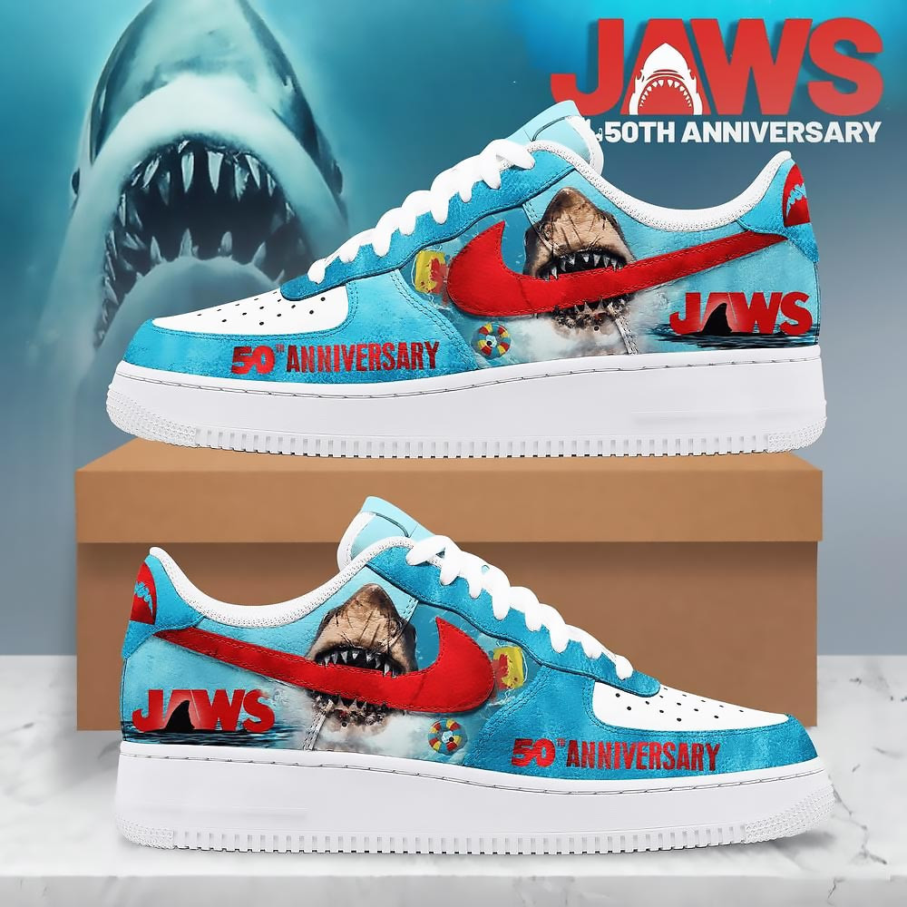 Jaws 50Th Anniversary Special Edition Air Force 1 Sneakers Best Gift For Jaws Fans
