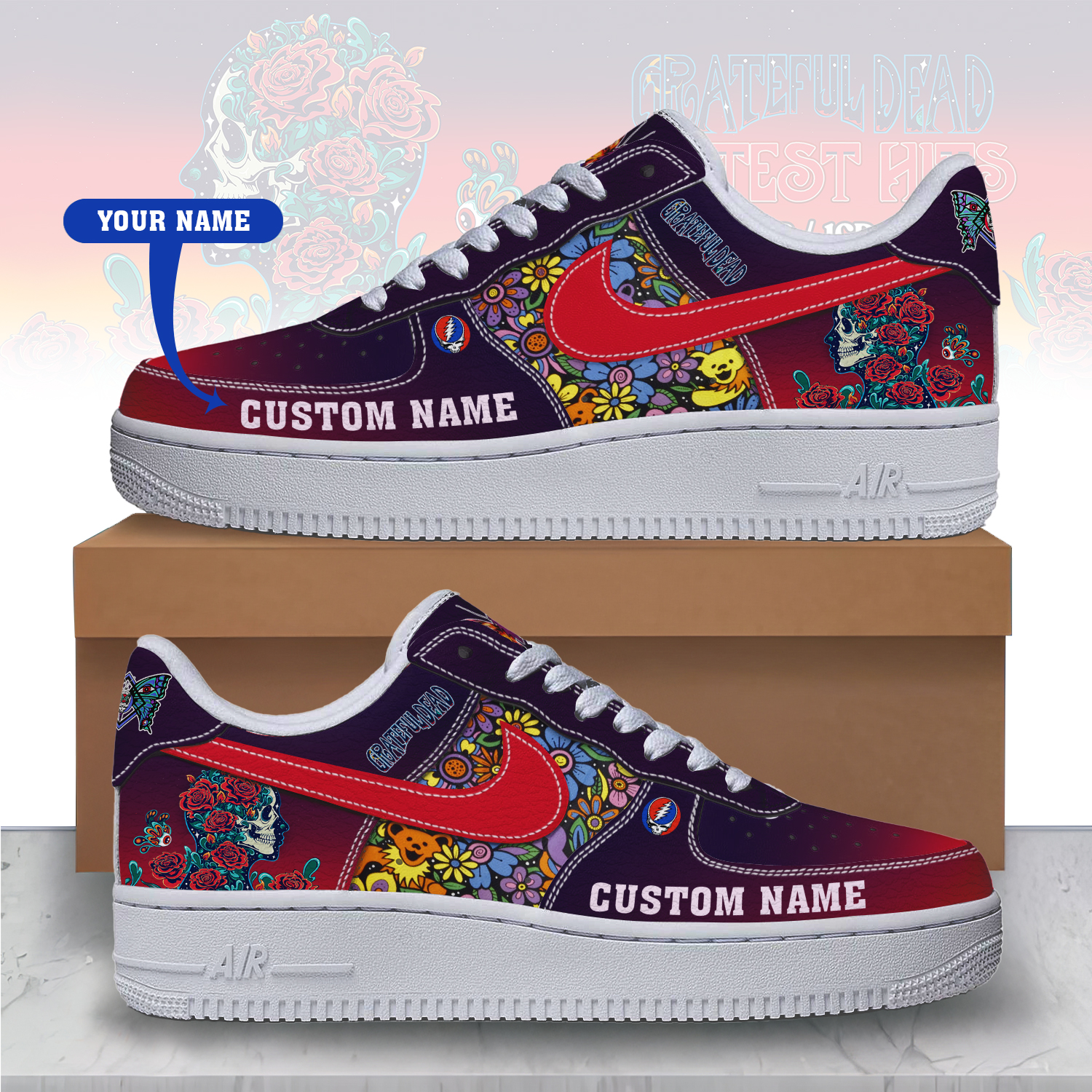 Grateful Dead Nike Air Force 1 Sneakers Shoes For Men Women