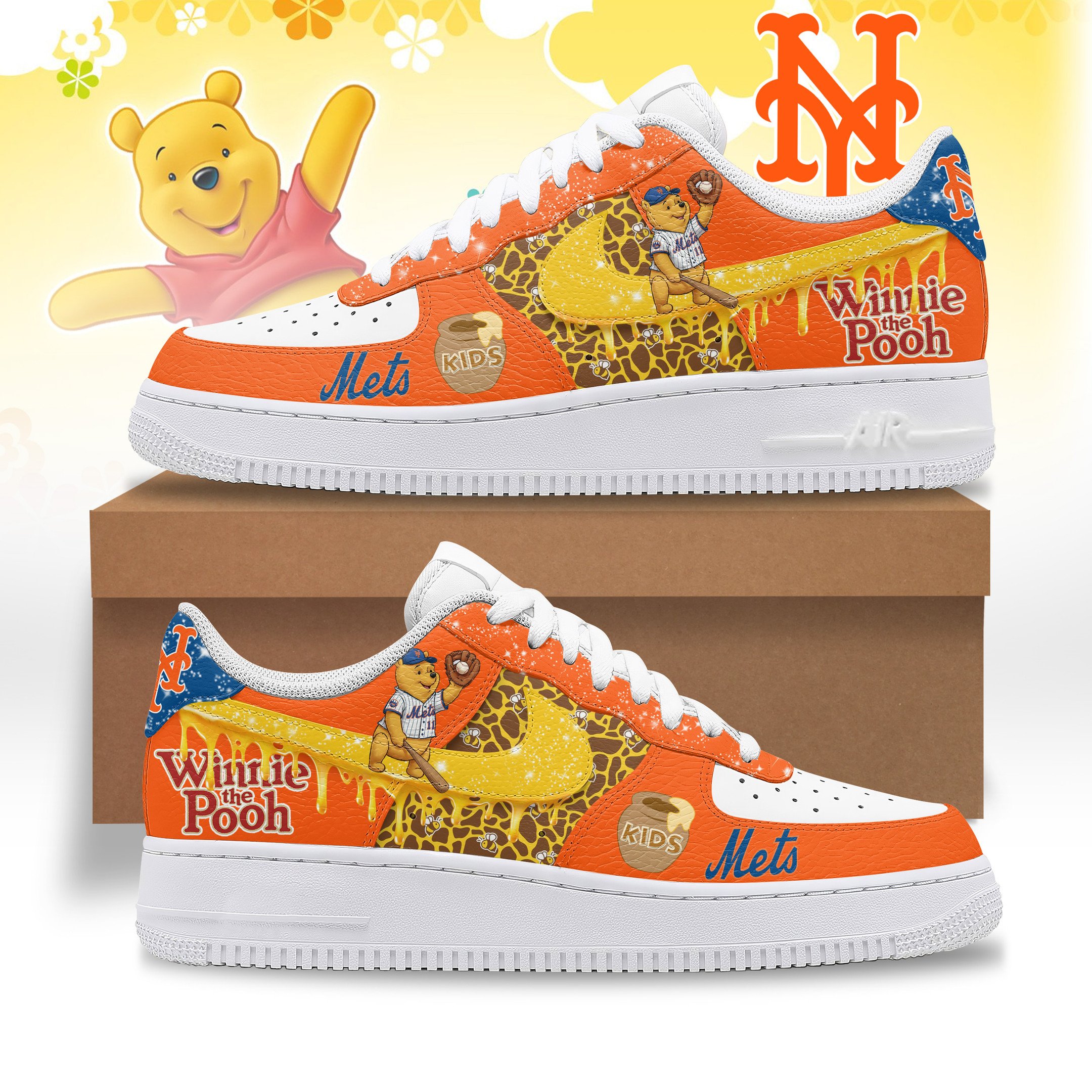 New York Mets X Winnie The Pooh Air Low-Top Sneakers Shoes For Men And Women