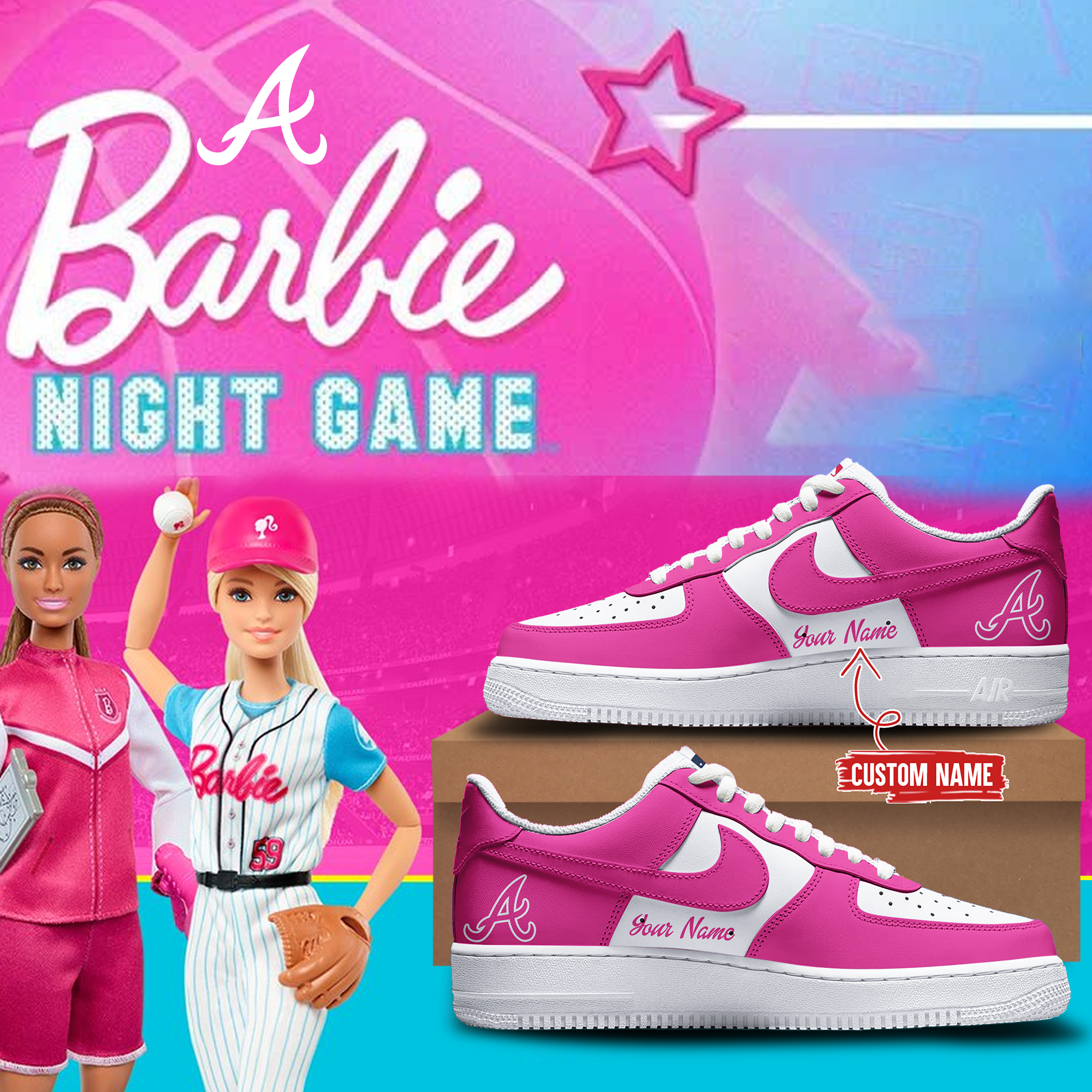 Barbie X Atlanta Braves Air Low-Top Sneakers Shoes For Men And Women