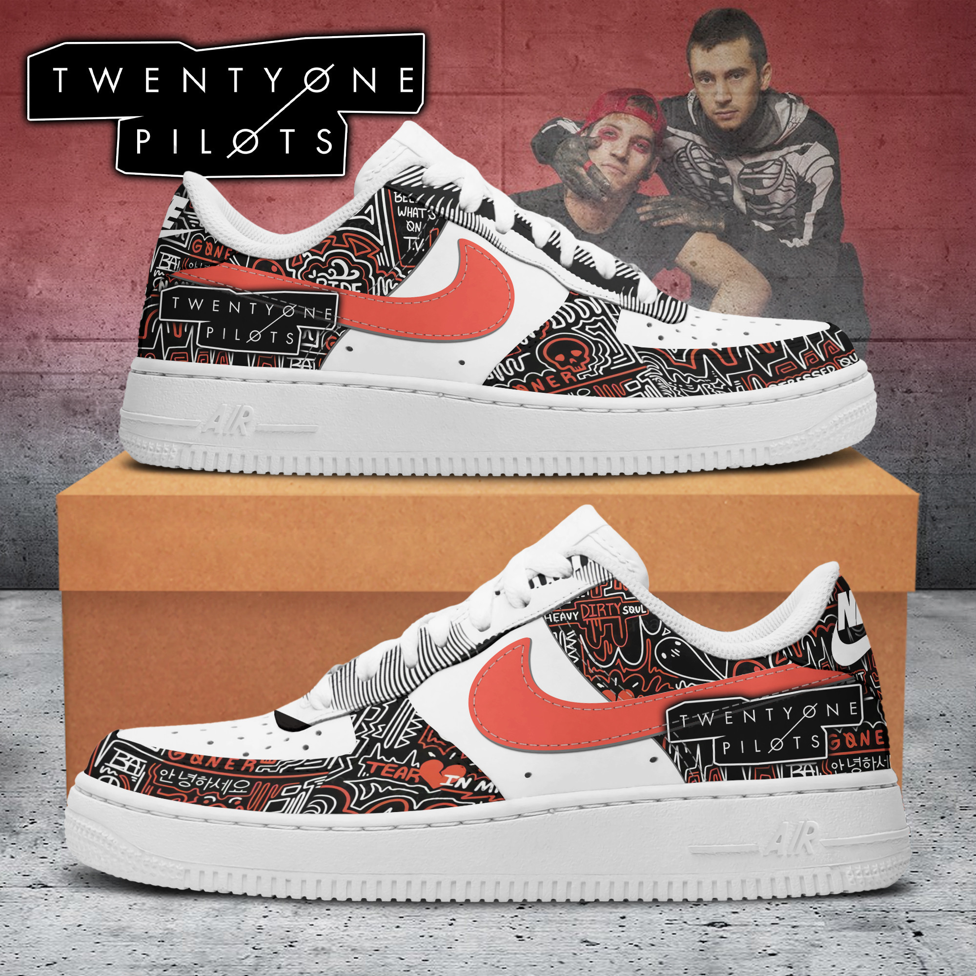 Twenty One Pilots Nike Air Force 1 Sneakers Shoes For Men Women