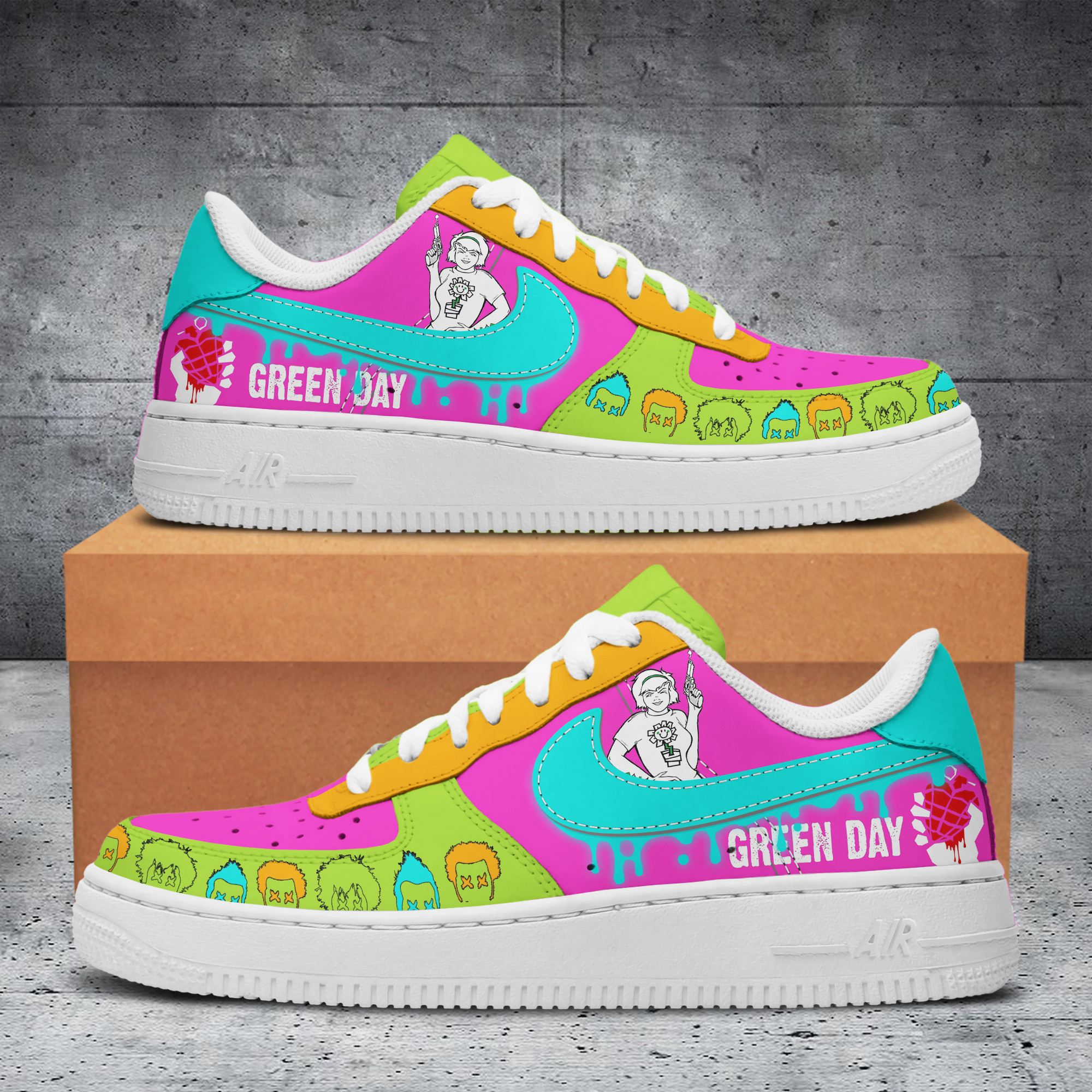 Green Day Nike Air Force 1 Sneakers Shoes For Men Women