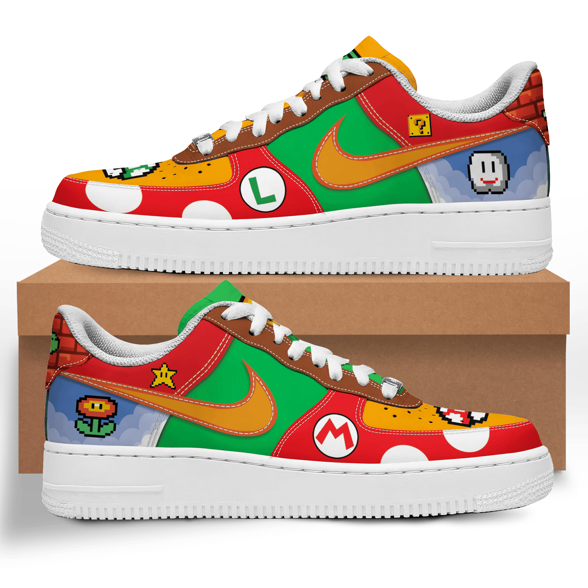 Super Mario Nike Air Force 1 Sneakers Shoes For Men And Women