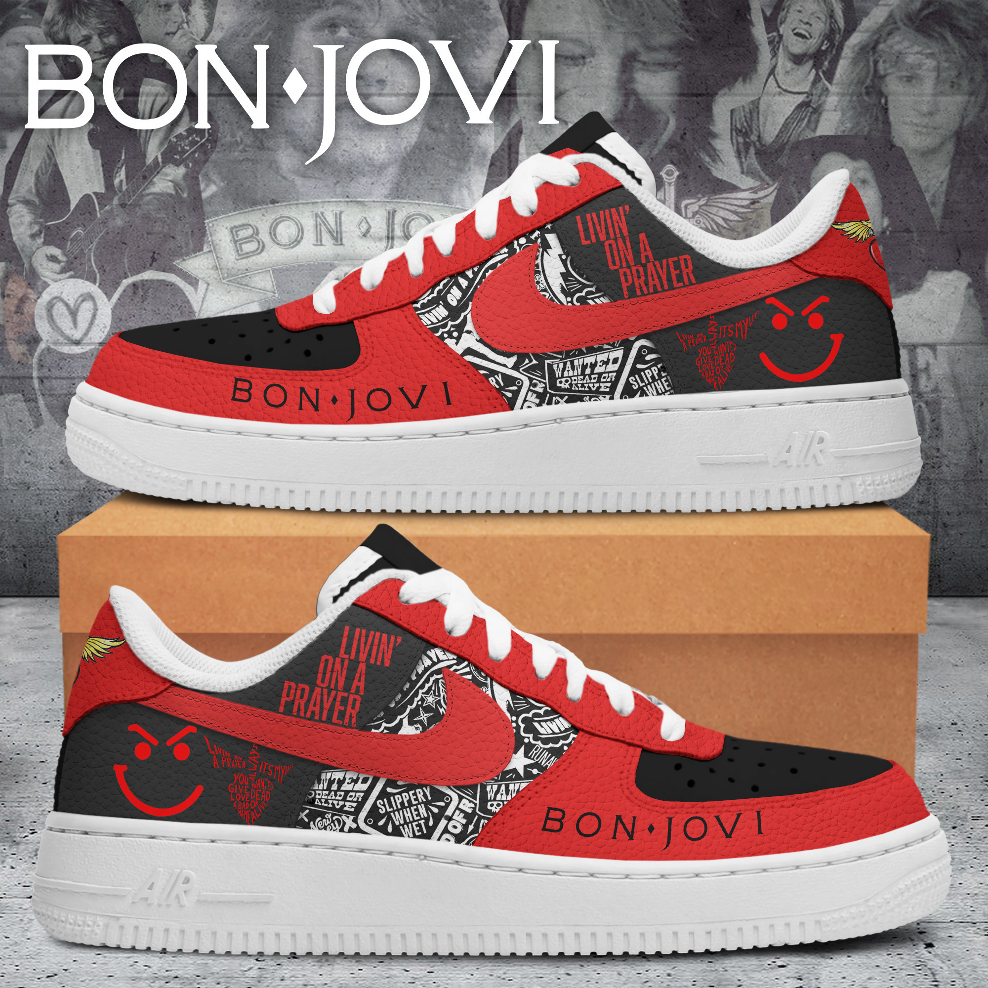 Bon Jovi Nike Air Force 1 Sneakers Shoes For Men And Women