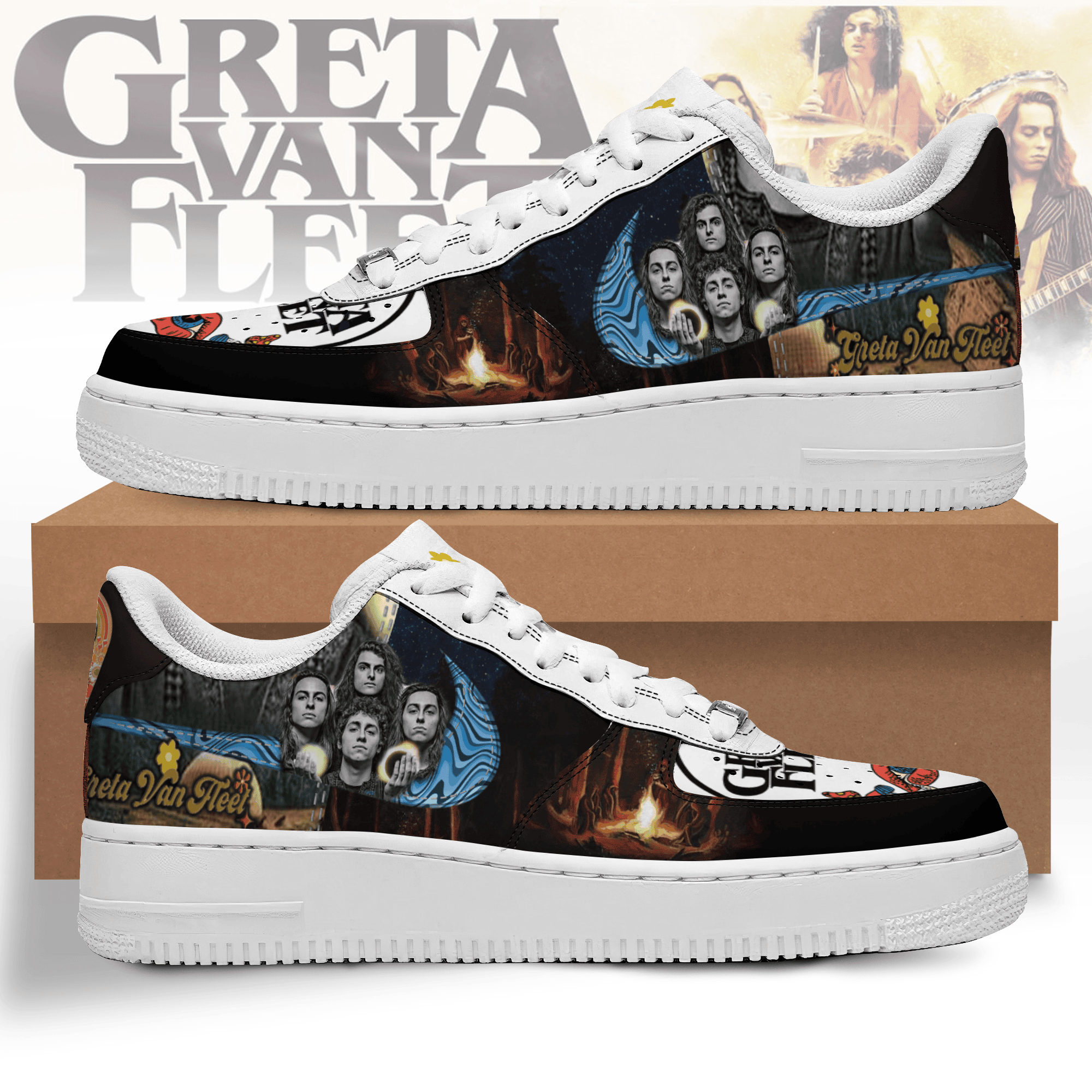 Greta Van Fleet Nike Air Force 1 Sneakers Shoes For Men And Women