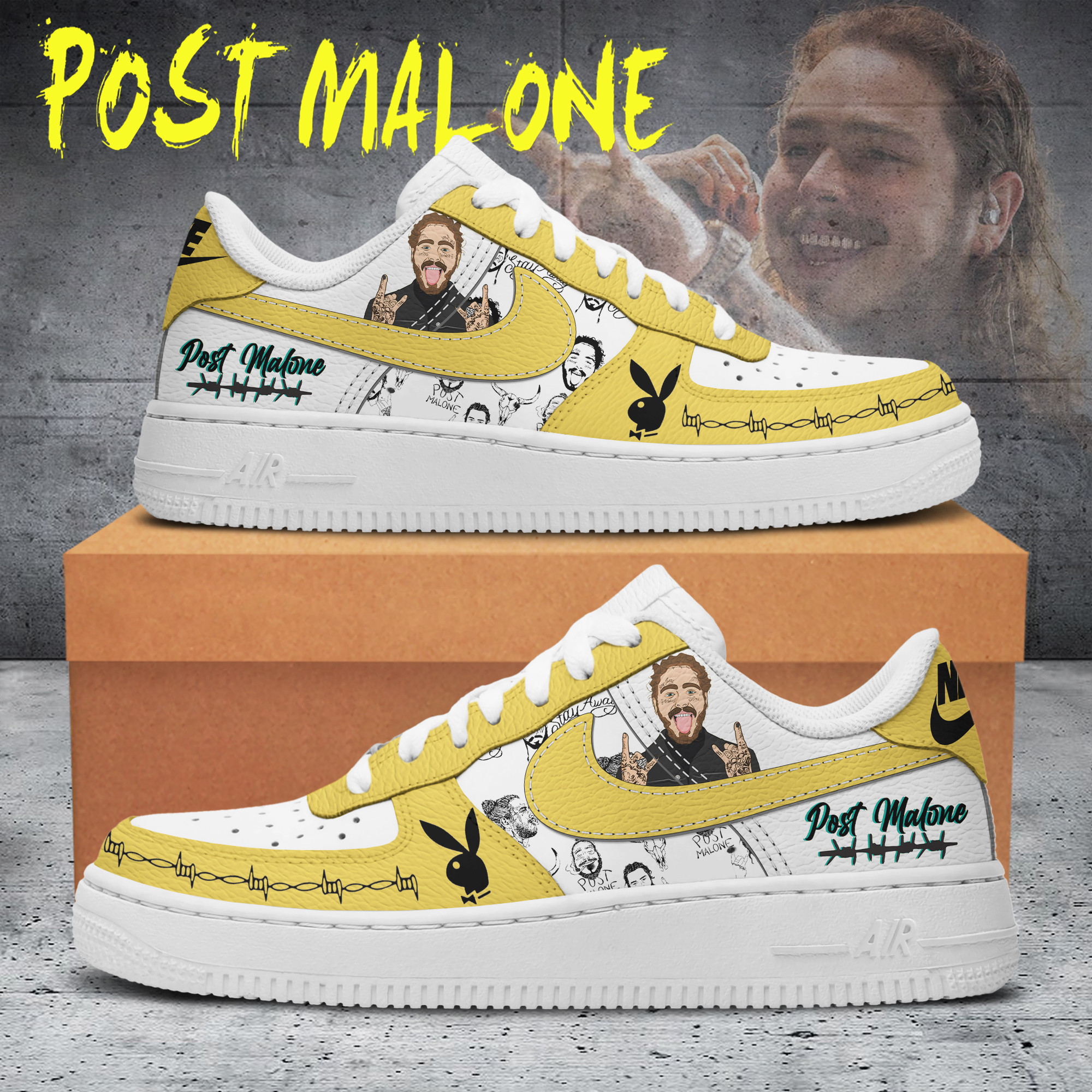 Post Malone Nike Air Force 1 Sneakers Shoes For Men And Women