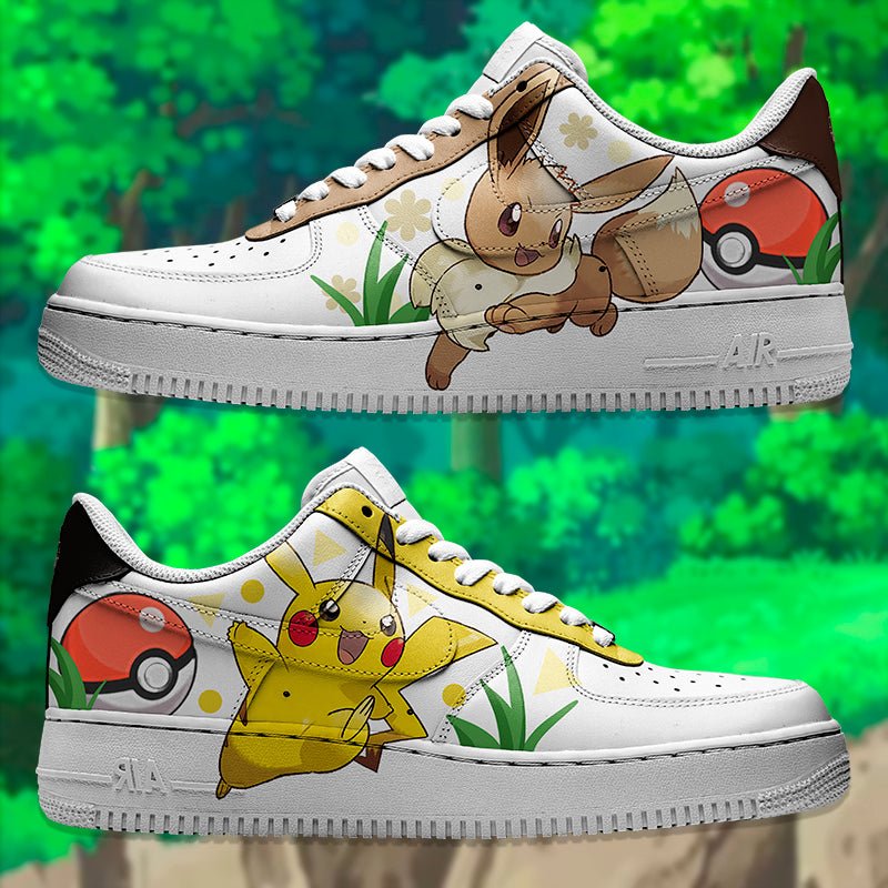 Pikachu X Eevee Nike Logo Air Force 1 Shoes Sneakers Special Gift For Men And Women