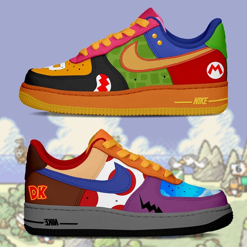 Mario Bros Collage Nike Logo Air Force 1 Shoes Sneakers Special Gift For Men And Women