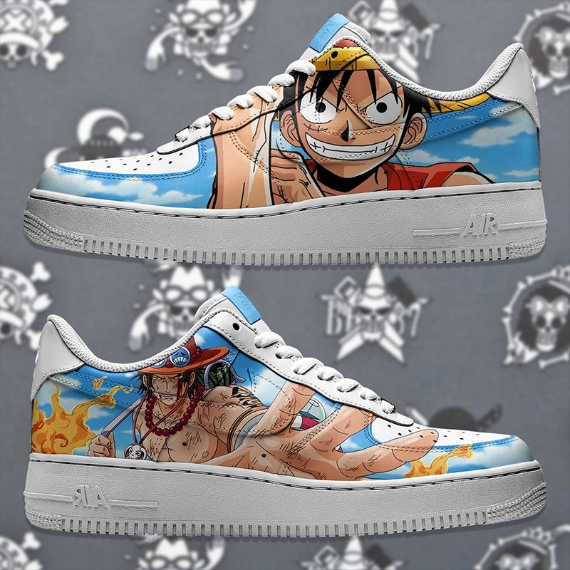 Luffy X Ace Sky Nike Logo Air Force 1 Shoes Sneakers Special Gift For Men And Women