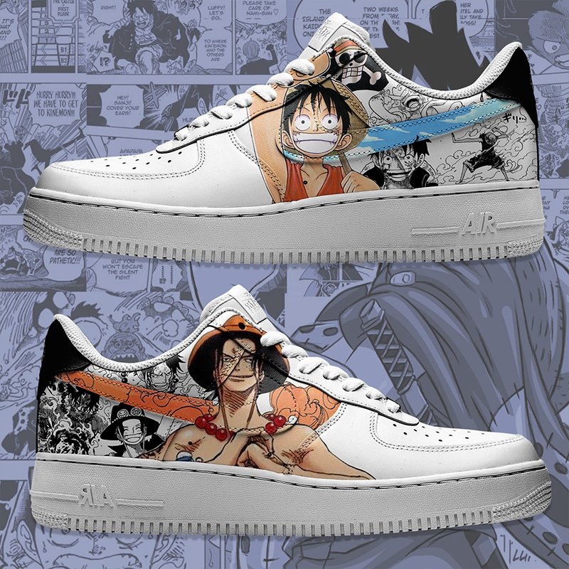 Luffy & Ace Nike Logo Air Force 1 Shoes Sneakers Special Gift For Men And Women