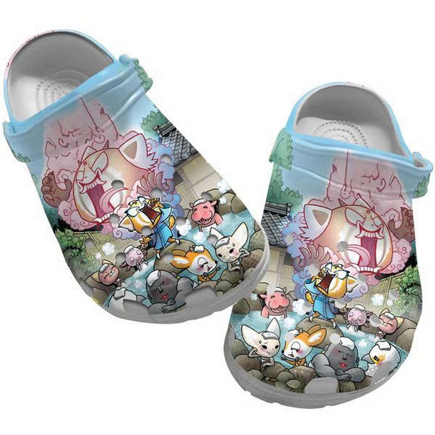 Aggrstsuko Mvie Anime Characters Hot Spring Bathing Custom Name Crocs For Men And Women