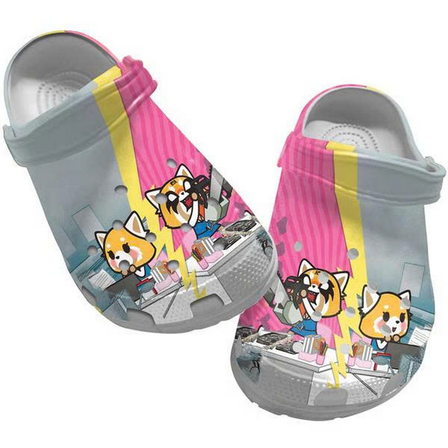 Aggrstsuko Mvie Anime Retsuko Gray And Pink Custom Name Crocs For Men And Women