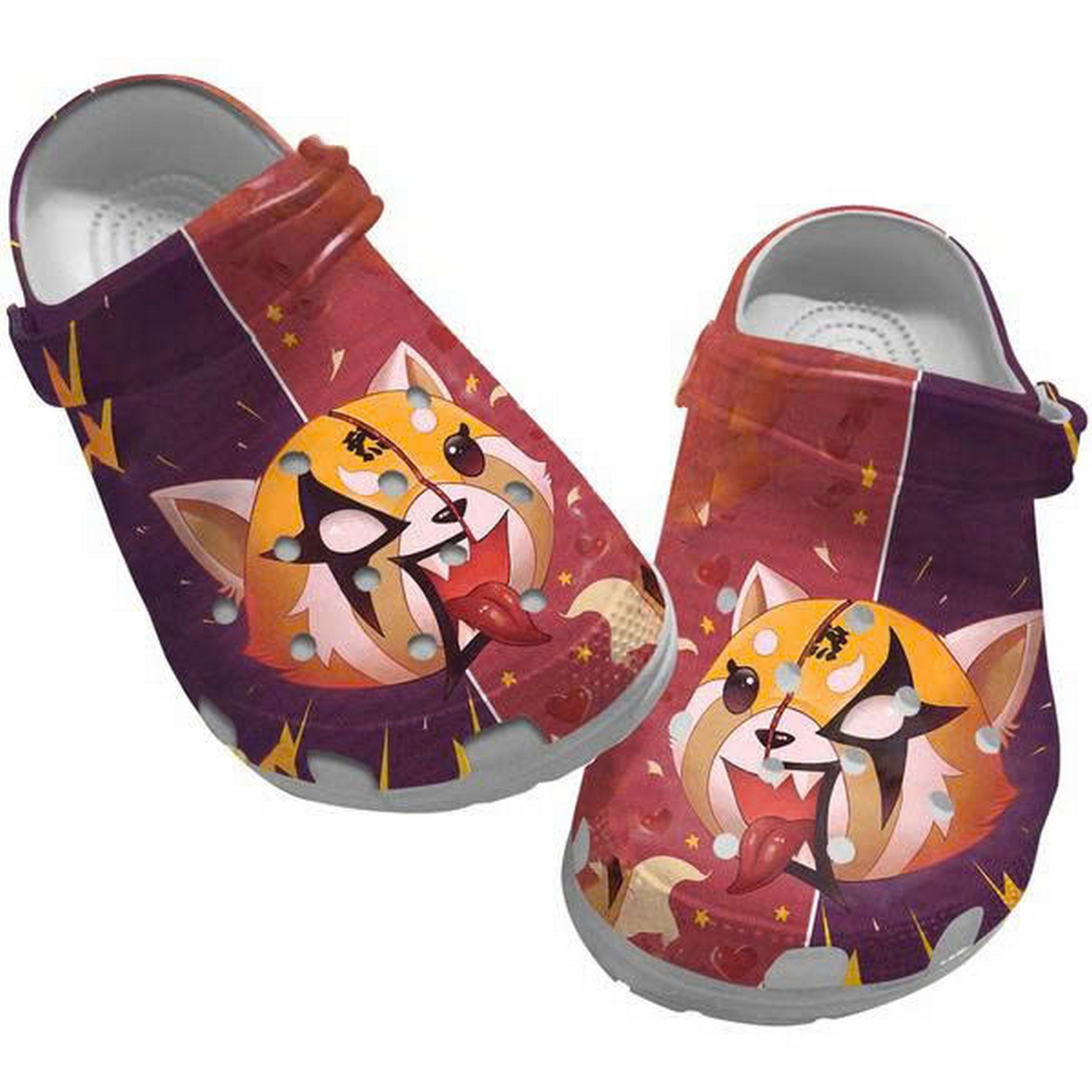 Aggrstsuko Mvie Anime Funny Gace Retsuko Red And Purple Custom Name Crocs For Men And Women