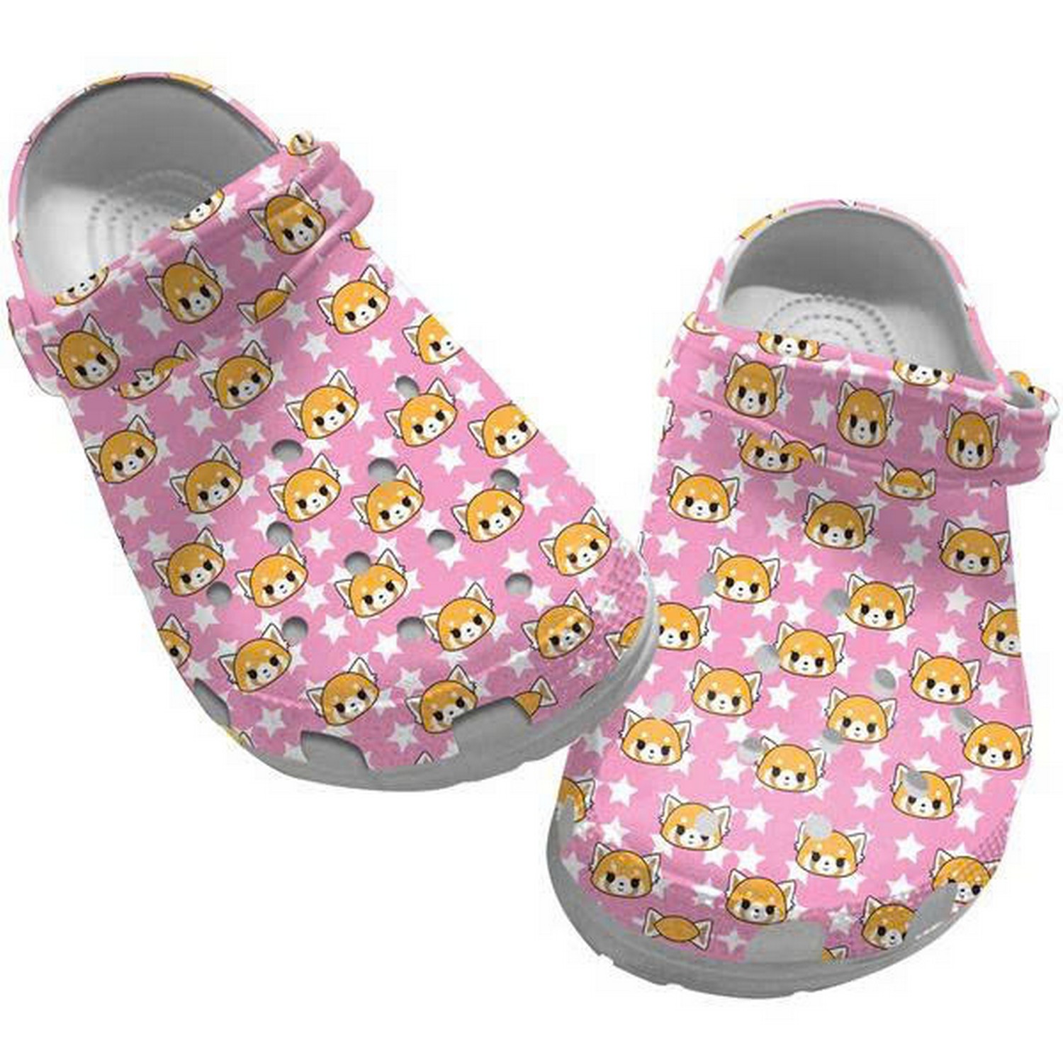 Aggrstsuko Mvie Anime Cute Retsuko Face And Stars Tiny Pattetn Pink Custom Name Crocs For Men And Women
