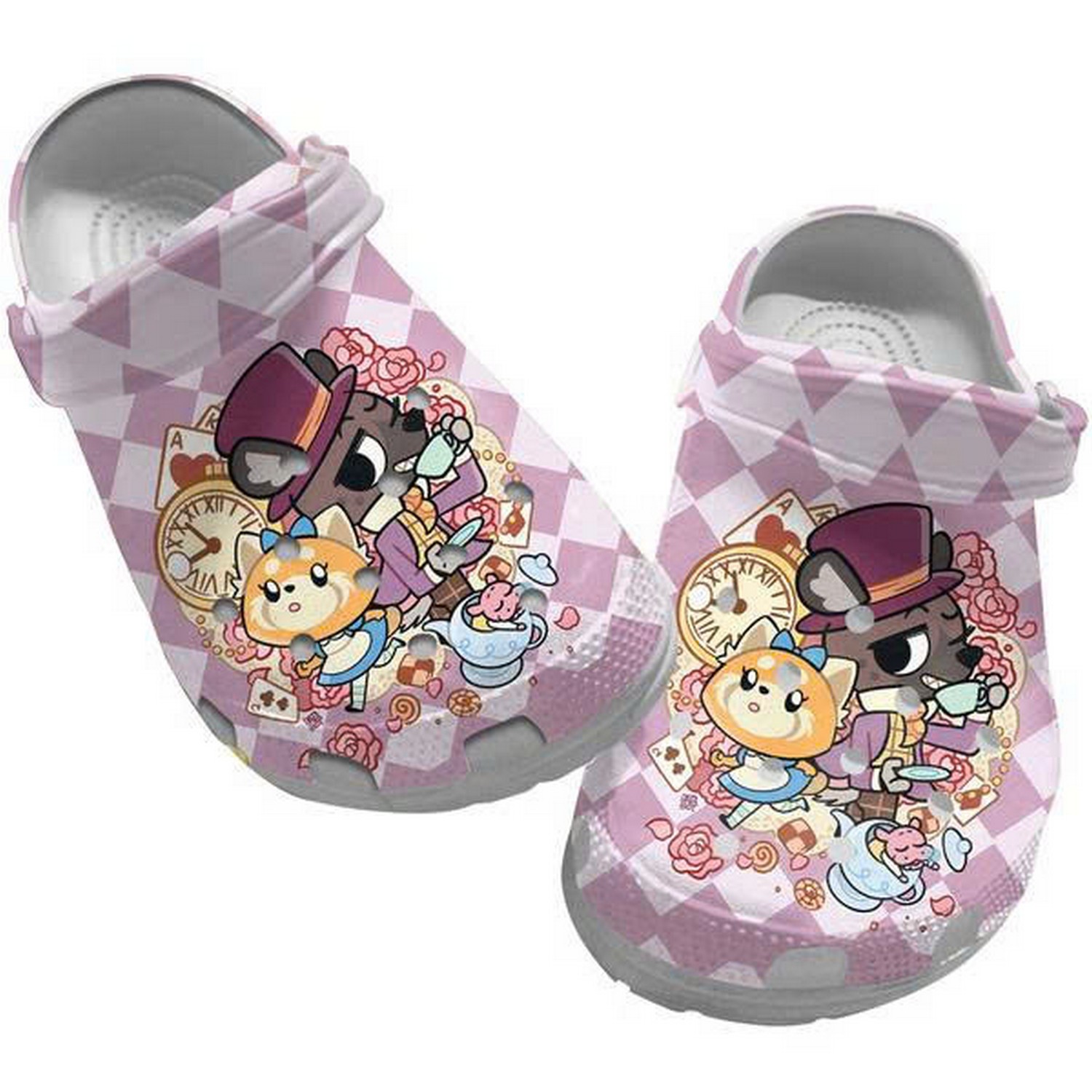 Aggrstsuko Mvie Anime Cute Retsuko And Haida Checkered Purple Custom Name Crocs For Men And Women