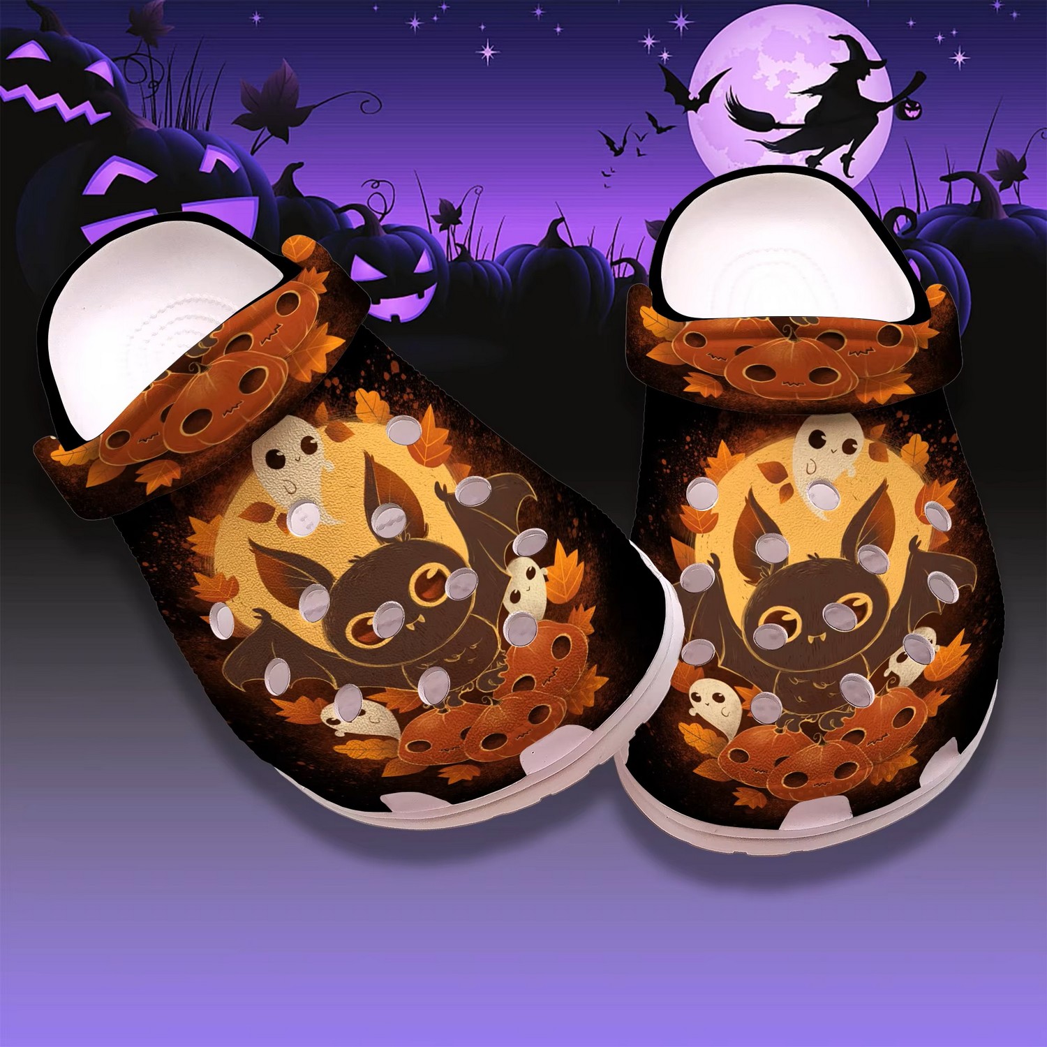 Anime Bat And Ghost Boo Happy Halloween Custom Name Crocs For Men And Women