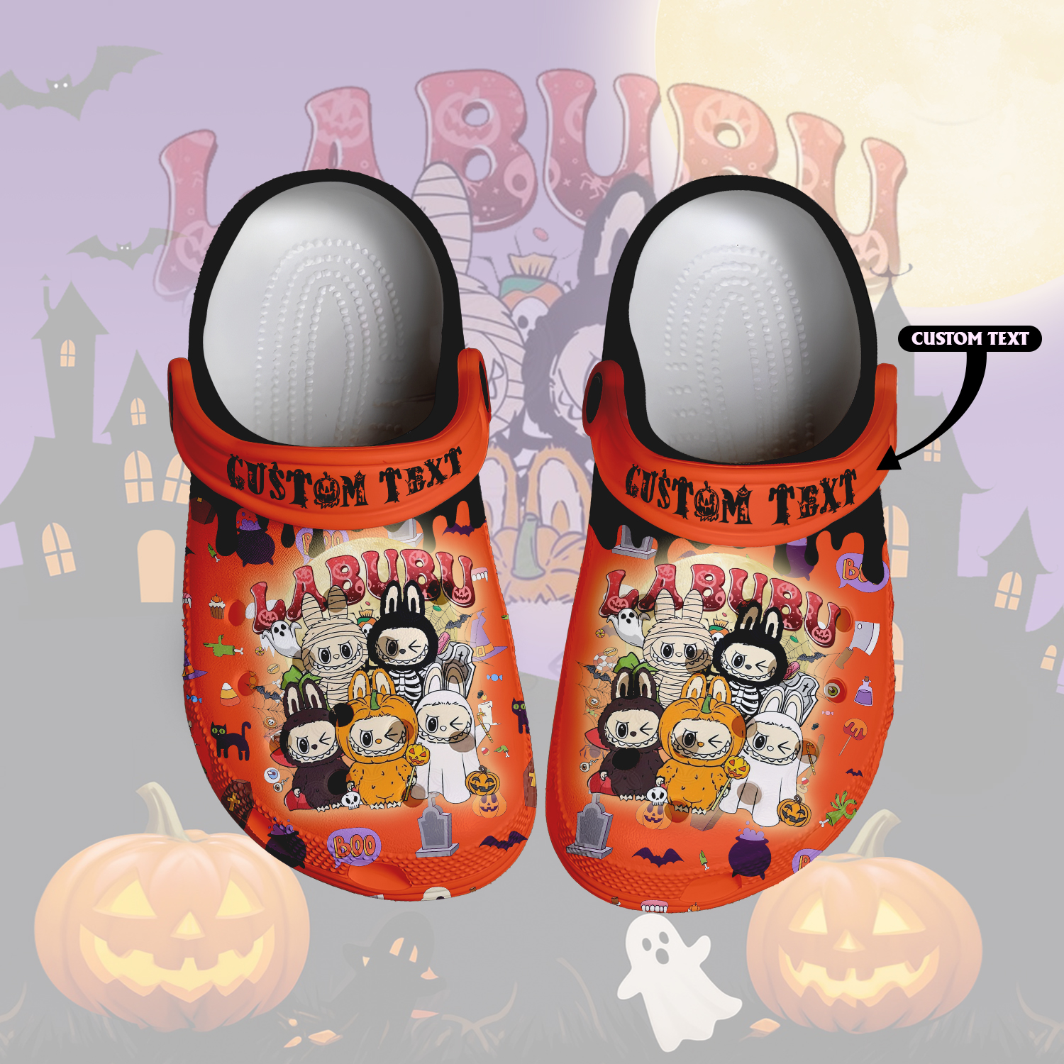Happy Halloween Labubu Orange Crocs For Spooky Season 