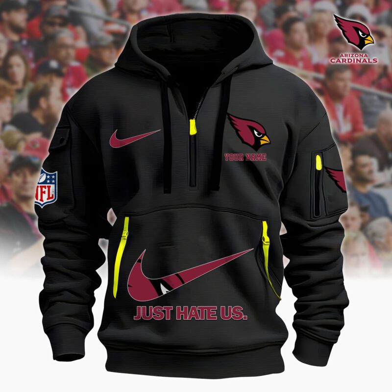 Arizona Cardinals NFL Personalized Just Hate Us Quarter Zip Hoodie