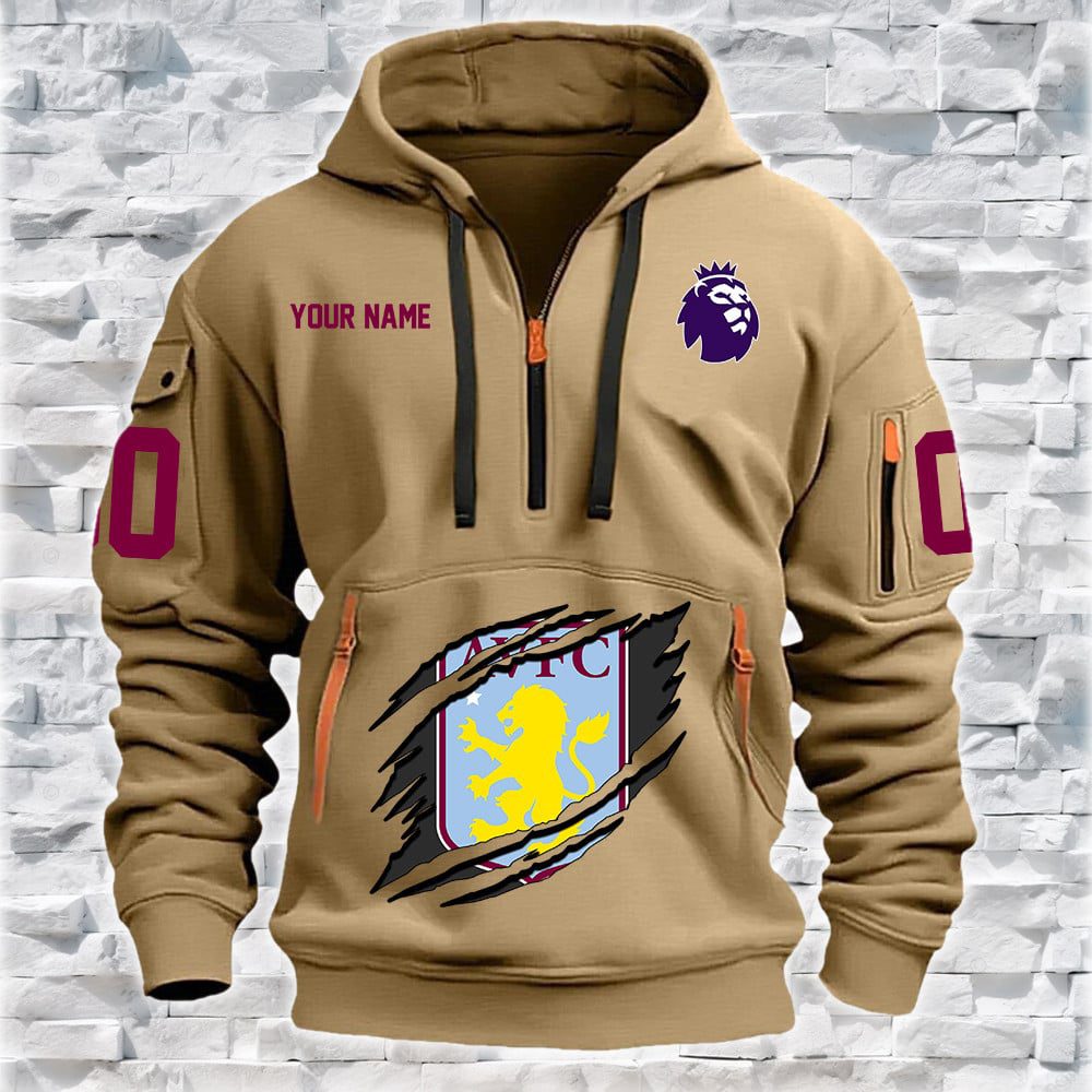 Aston Villa EPL Personalized Quarter Zip Hoodie For Fan