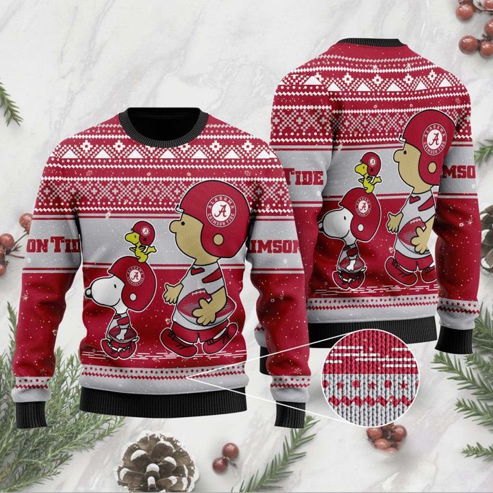 Alabama Crimson Tide Snoopy And Charlie Brown Ugly Christmas Sweater