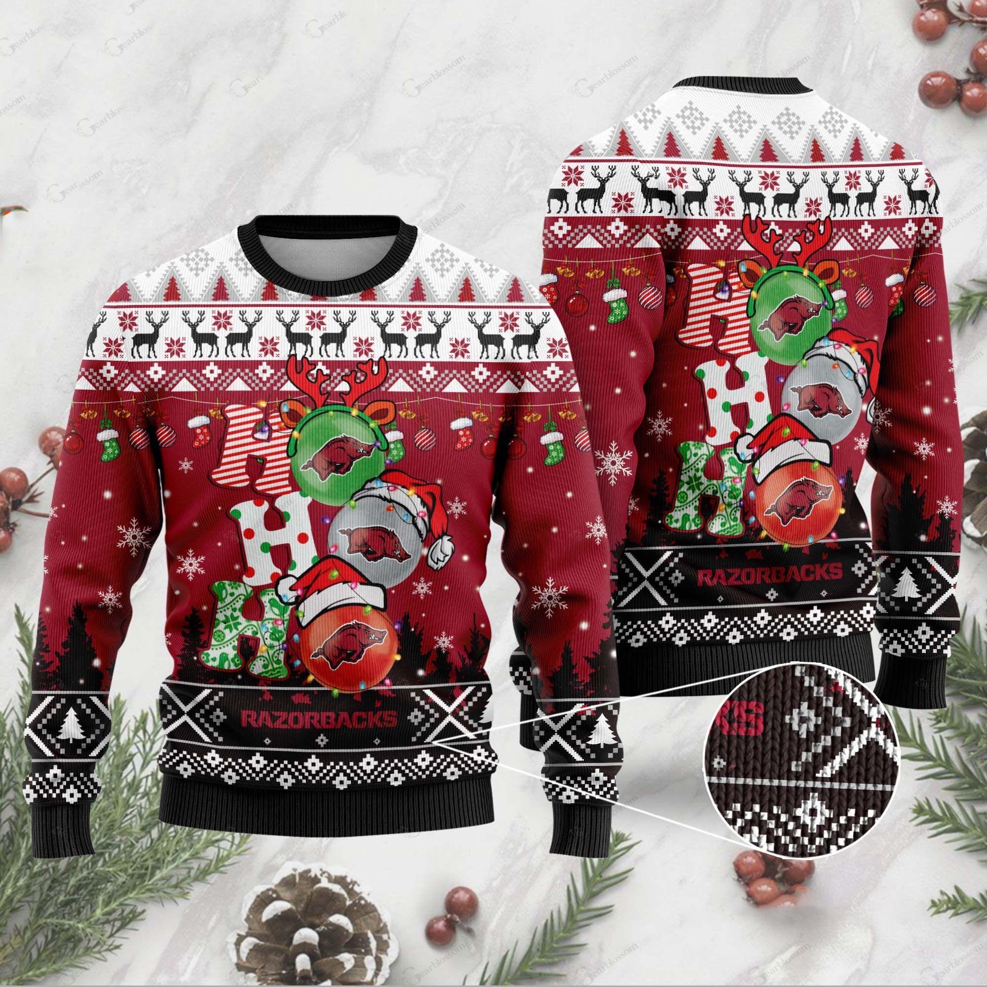 Arkansas Razorbacks Ho Ho Ho 3D Print Christmas Ugly Christmas Sweater