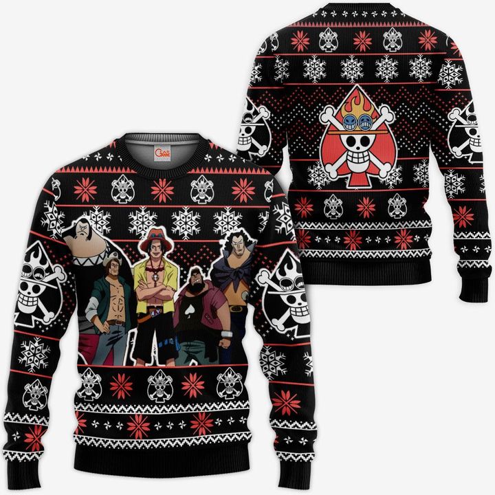 Ace Spade Pirates Ugly Christmas Sweater Pullover Hoodie Custom Anime One Piece Xmas Gifts