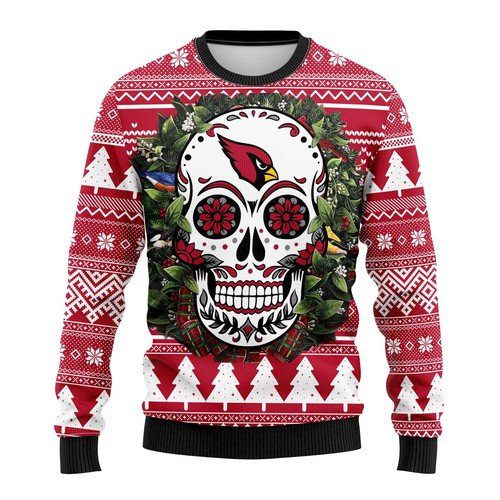 Arizona Cardinals Skull Flower Ugly Christmas Sweater