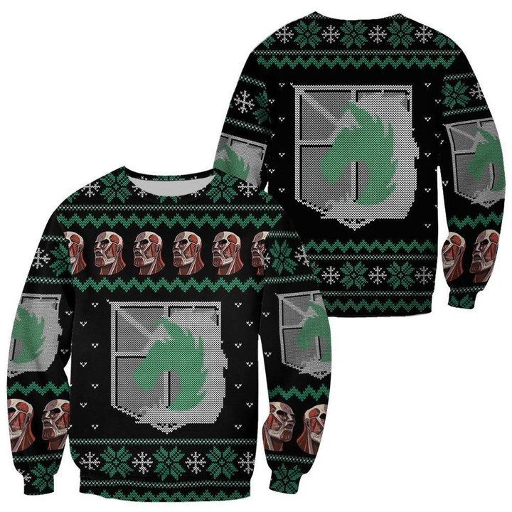 Attack On Titan Ugly Christmas Sweater Pullover Hoodie Military Badged Police Xmas Gift Custom Clothes