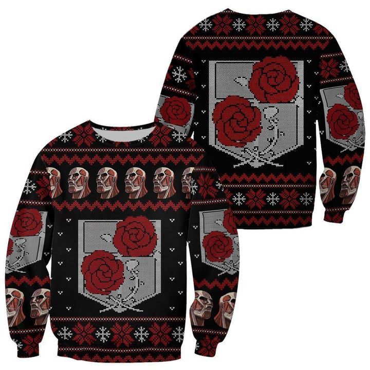 Attack On Titan Ugly Christmas Sweater Pullover Hoodie Garrison Xmas Gift