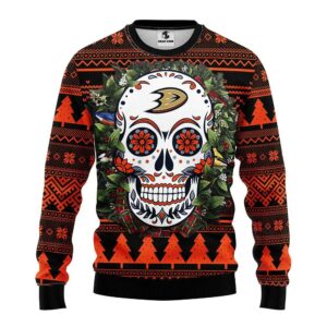 Anaheim Ducks Skull Flower 2025 NHL Ugly Christmas Sweater For men