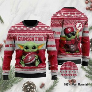 Alabama Crimson Tide Grogu Baby Yoda Hug Logo Ugly Christmas Sweater For men