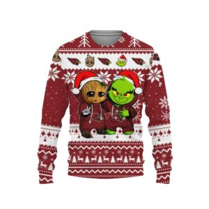 Arizona Cardinals Baby Groot And Grinch Best Friends Ugly Christmas Sweater For women