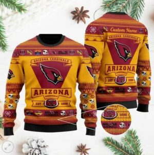 Arizona Cardinals Football Team Logo Custom Name Personalized Christmas Ugly Sweater For men